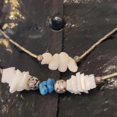Lot 116: Vintage Sterling Liquid Silver, Turquoise & Shell Necklaces (2)