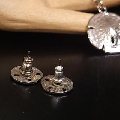 Lot 127: Sterling Sand Dollar Pendant, Necklace & Earrings