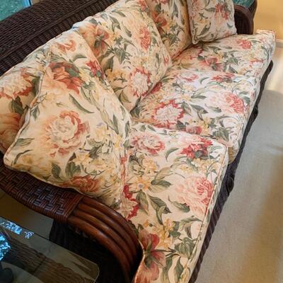 Braxton Culler Rattan Wicker Sunroom Set Sofa & Tables