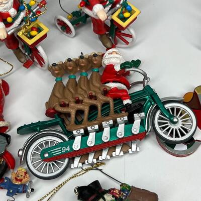 Lot of Santa Claus Father Christmas Bicycling Biking Figurines & Hanging Ornaments