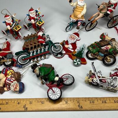 Lot of Santa Claus Father Christmas Bicycling Biking Figurines & Hanging Ornaments