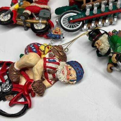 Lot of Santa Claus Father Christmas Bicycling Biking Figurines & Hanging Ornaments