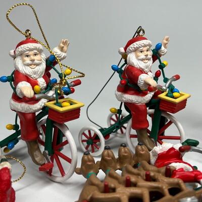 Lot of Santa Claus Father Christmas Bicycling Biking Figurines & Hanging Ornaments