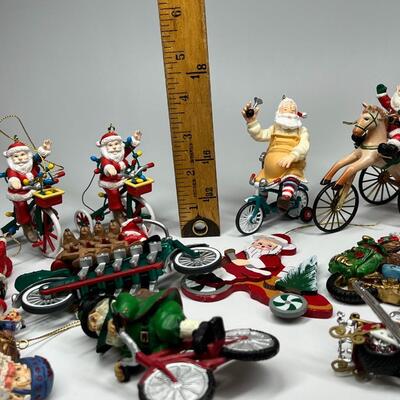 Lot of Santa Claus Father Christmas Bicycling Biking Figurines & Hanging Ornaments