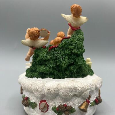Holiday Christmas Decor Spinning Musical Angel Cherubs Wind Up Music Box Figurine