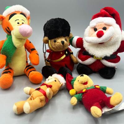 Lot of Christmas Holiday Plush Stuffed Animals Winnie the Pooh, Tigger, Santa Claus & More