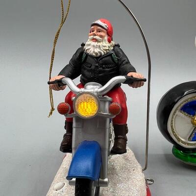 Santa Claus Riding Bicycle & Motorcycle Musical Song Ornaments