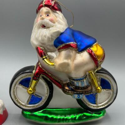 Santa Claus Riding Bicycle & Motorcycle Musical Song Ornaments