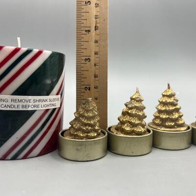Avon Chocolate Mint Swirl Pillar Candle & Gold Tealight Christmas Decor Candles