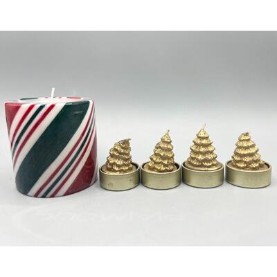 Avon Chocolate Mint Swirl Pillar Candle & Gold Tealight Christmas Decor Candles