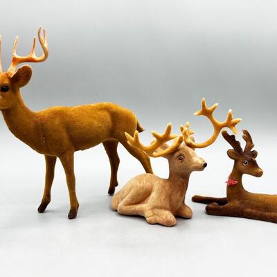 Retro Lot of Plastic Soft Felt Wild Reindeer Figurines