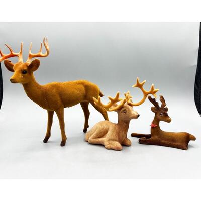 Retro Lot of Plastic Soft Felt Wild Reindeer Figurines