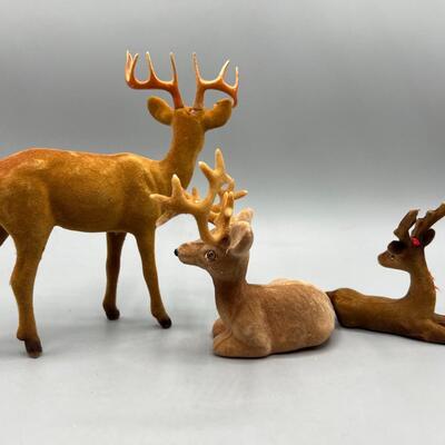 Retro Lot of Plastic Soft Felt Wild Reindeer Figurines