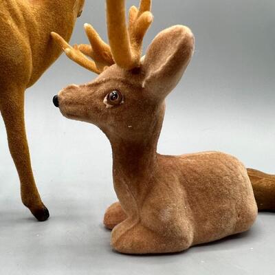 Retro Lot of Plastic Soft Felt Wild Reindeer Figurines