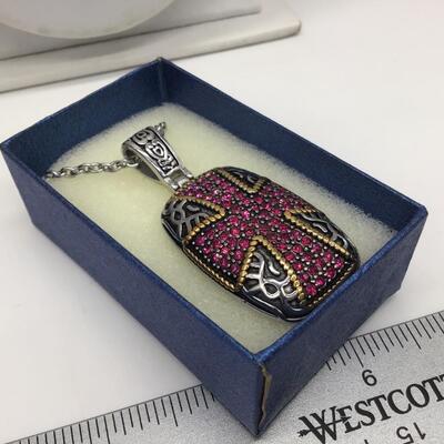 Large Stainless Steel Pendant with Chain. In Box