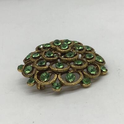 Green Crystal Rhinestone Brooch