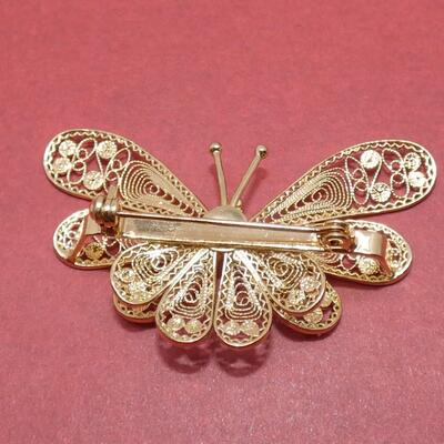 Silver & Gold Tone Filagree Butterfly Pin