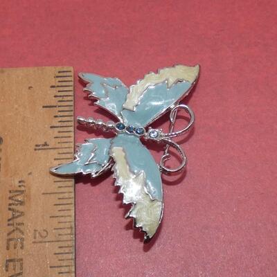 Blue Butterfly Pin, Enamel & Rhinestone