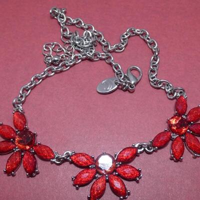 Ruby Red Flower Necklace - Claire's