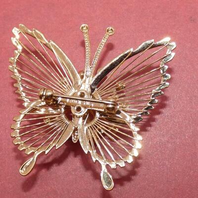 Gold Tone Butterfly Rhinestone Pin