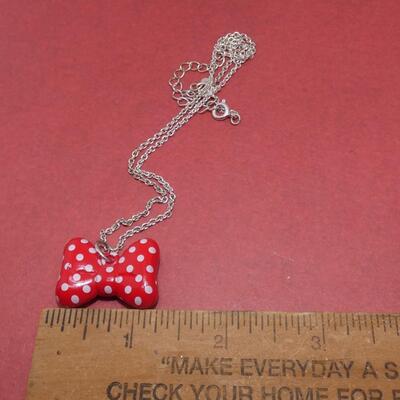 Silver Tone Disney Mini Mouse Bow Pendant Necklace