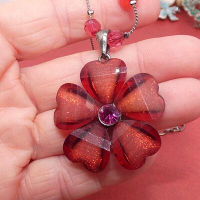 Flower Power Beaded Necklace, Silver Tone