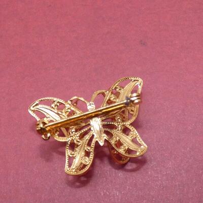 Pretty Gold Tone Butterfly Pin