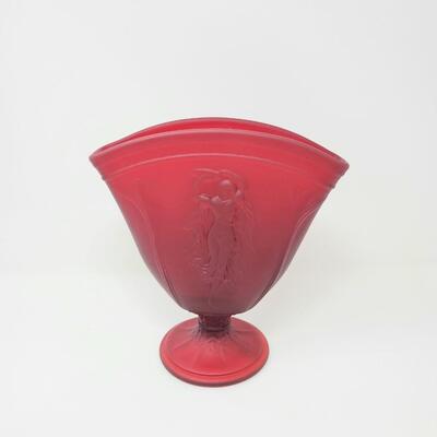 FENTON RED SATIN DANCING LADY FAN VASE FFOGKC 2007
