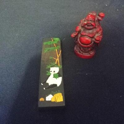 ASIAN THEMED WOODEN BOX-GONG-BUDDA-SMALL COLLECTABLES