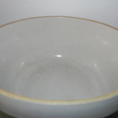 LARGE CLAY BOWL-CLAY JUG AND CASTIRON BACON PRESS