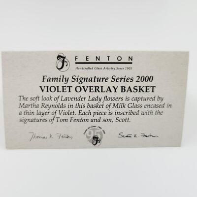 FENTON FAMILY SIGNATURE SERIES 2000-VIOLET OVERLAY MILKGLASS BASKET #159