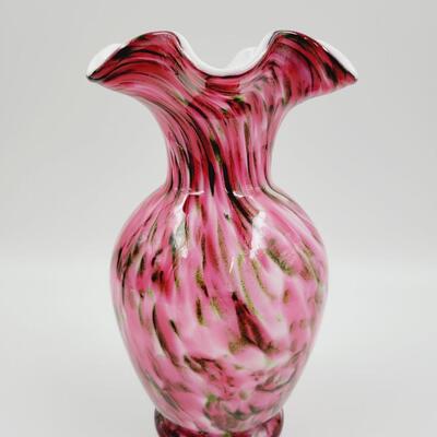 FENTON ROSE PINK AND GREEN VASA MURRHINA SIGNED VASE