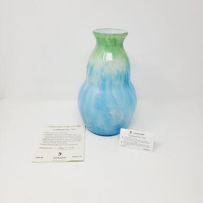 2006 FENTON CONNOISSEUR COLLECTION - DAVE FETTY STAMPED  "CARIBBEAN DAY" GLASS VASE