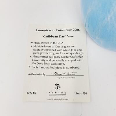 2006 FENTON CONNOISSEUR COLLECTION - DAVE FETTY STAMPED  "CARIBBEAN DAY" GLASS VASE