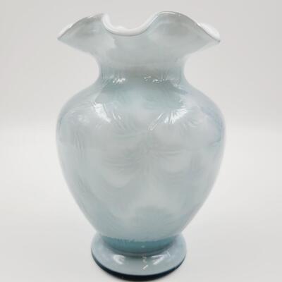FENTON FEDERAL BLUE DAISIES AND FERN OVERLAY VASE