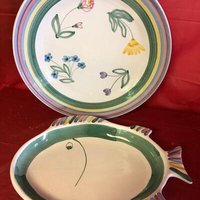 C42- Habd Painted (Italy) Plate & Fish Platter