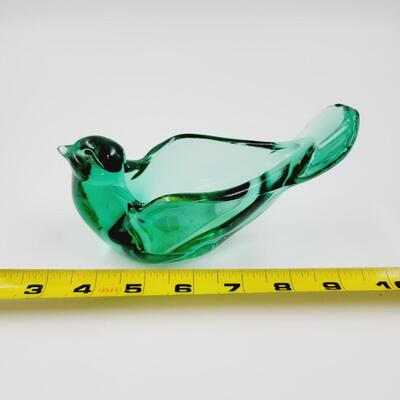 FENTON ART GLASS GREEN MCM BIRD TEALIGHT VOTIVE DISH