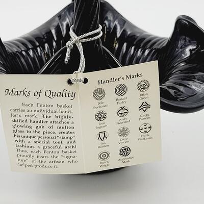 2006 FENTON - GARY LEVAY - SIGNED BLACK PARADISE BASKET WITH HAND PAINTED OCEAN SCENE