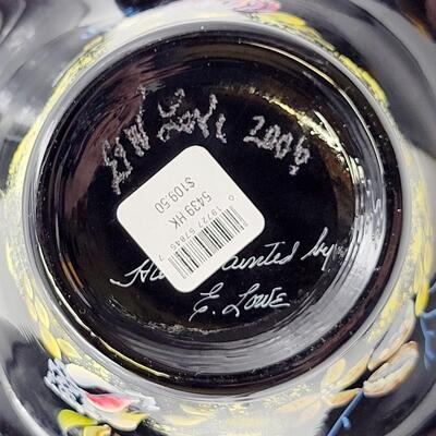 2006 FENTON - GARY LEVAY - SIGNED BLACK PARADISE BASKET WITH HAND PAINTED OCEAN SCENE