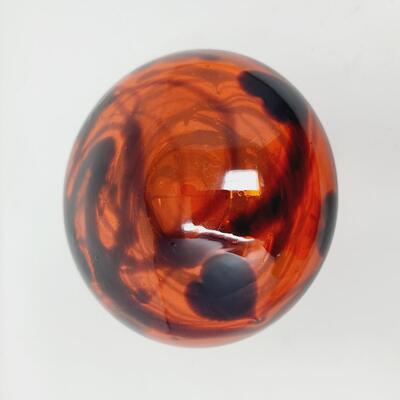 FENTON "OFF HAND" - DAVE FETTY SIGNED - ORANGE & BLACK HANGING HEARTS GLASS  MUSHROOM