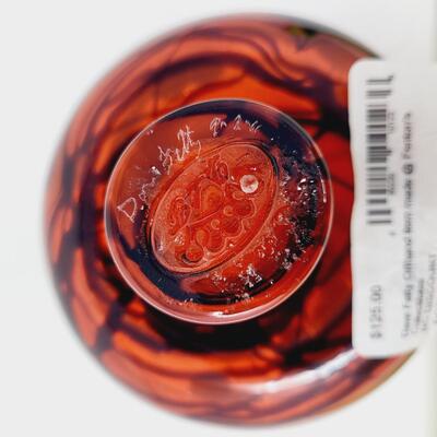FENTON "OFF HAND" - DAVE FETTY SIGNED - ORANGE & BLACK HANGING HEARTS GLASS  MUSHROOM