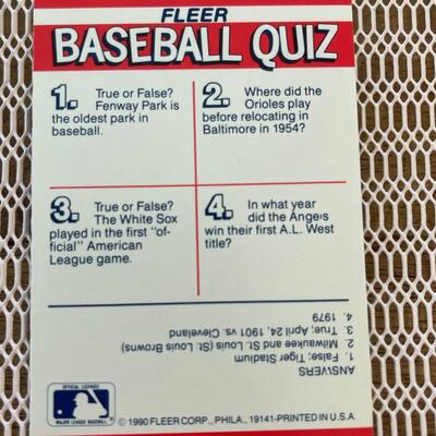 Fleer action series 1990 MLB sticker card