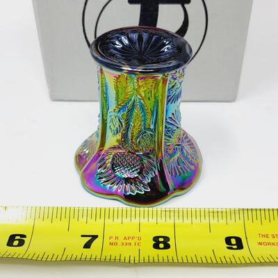 FENTON AMETHYST CARNIVAL ART GLASS TOOTH PICK HOLDER W/ ORIGINAL BOX