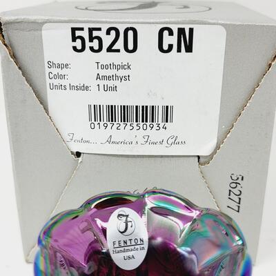 FENTON AMETHYST CARNIVAL ART GLASS TOOTH PICK HOLDER W/ ORIGINAL BOX
