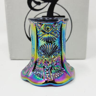 FENTON AMETHYST CARNIVAL ART GLASS TOOTH PICK HOLDER W/ ORIGINAL BOX