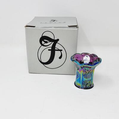 FENTON AMETHYST CARNIVAL ART GLASS TOOTH PICK HOLDER W/ ORIGINAL BOX