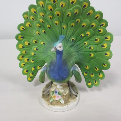Vintage Lefton Peacock Ceramic Figurine Hand Painted 6”