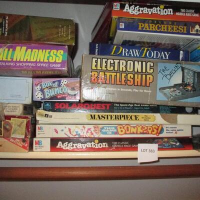 Board Games-- bonkers, battleship, parcheesi