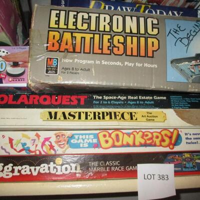 Board Games-- bonkers, battleship, parcheesi