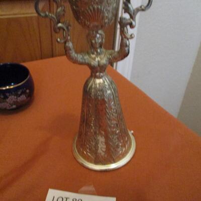 Silverplated Marriage cup. Mult-color glass stemware, Japanese bowl set